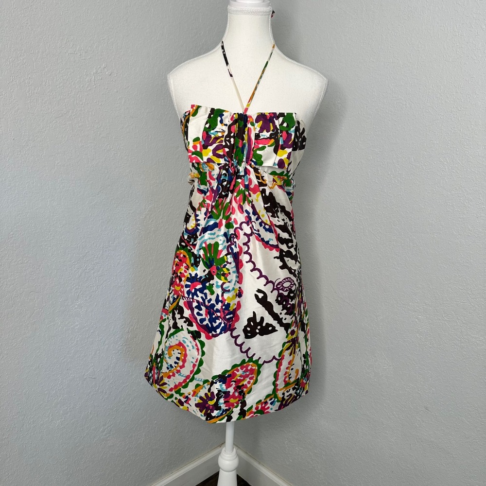NWOT Alexia‎ Ardmor XS White Silk Floral Print Halter mini Dress with bow